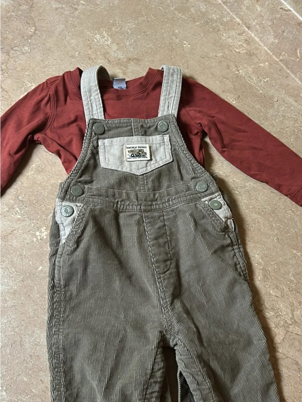 Old Navy green Olive Corduroy Kids Overalls with Cream Straps